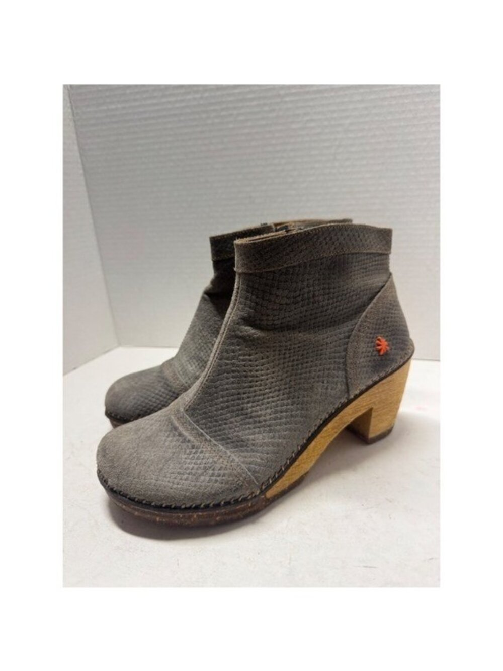 Art Company Grey Textured Leather Wooden Clog Ankle Boots 316 Spain Womens 39